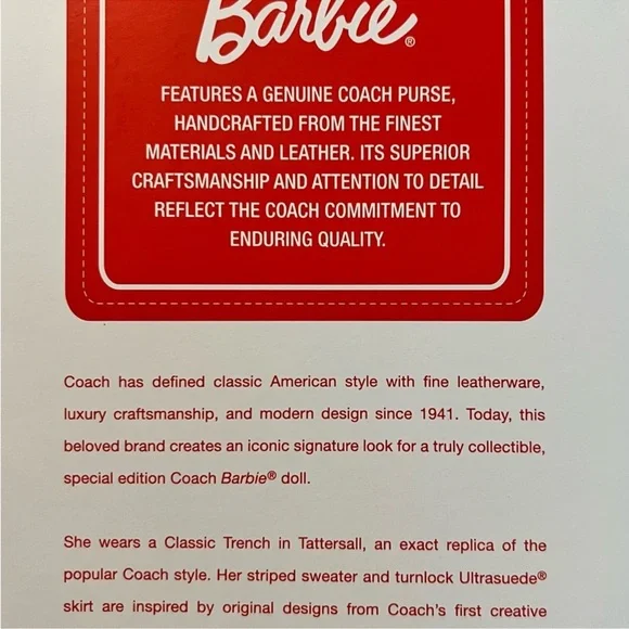 Coach Barbie Doll in Red Plaid Trench Coat RARE HTF. NWT Dolls & Accessories